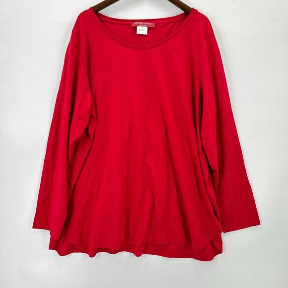 MARINA SPORT Marina Rinaldi Top Womens Pullover Long Sleeve Tunic Red Size XXL - Picture 1 of 13